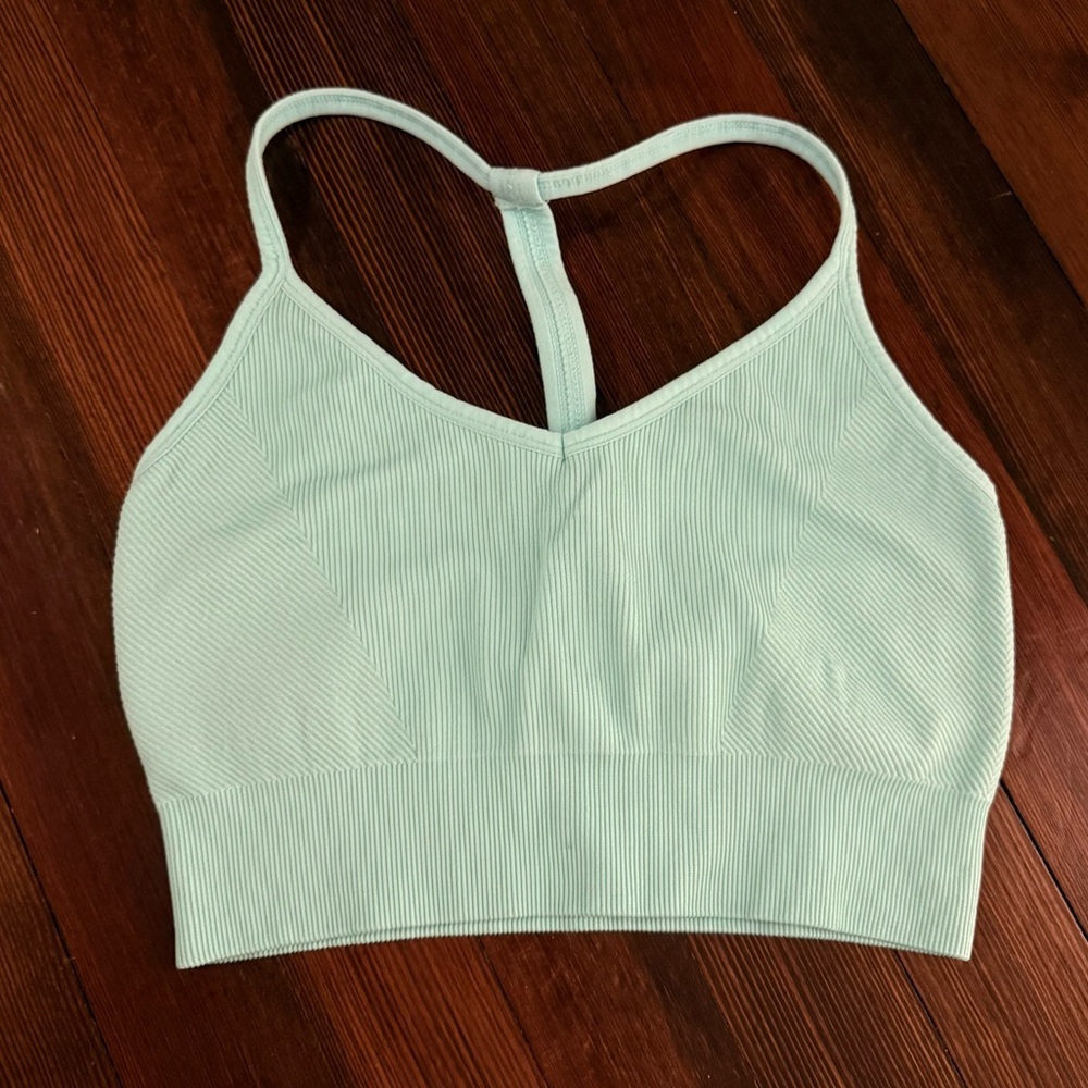 Aqua blue ribbed workout top